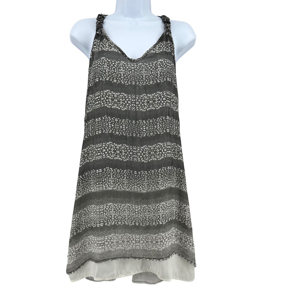 Charlie Jade Silk Tank Top Womens M Flowy Black White Abstract Striped Racerback